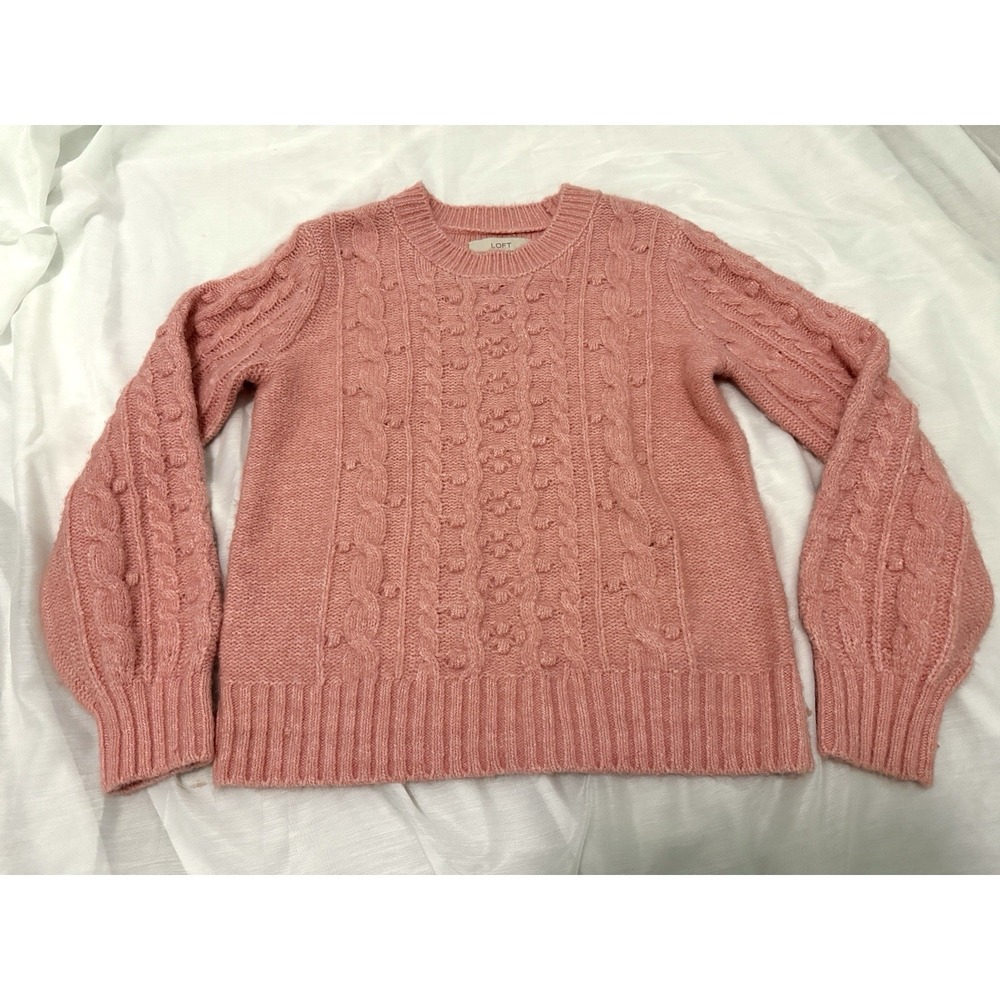 Ann Taylor Loft Women's S Pink‎ Cable Knit Sweater Pullover